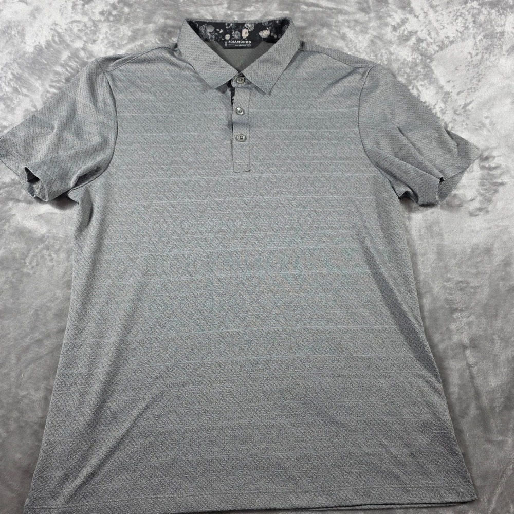 7Diamonds Performance Golf Seamless Polo Shirt Mens Medium Grey‎ Geometric